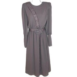 Vintage 80s Ursula of Switzerland Dress Size 8 Dusty Purple Chiffon Poet Sleeve